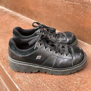 Skechers Vtg Y2K Lace Up Sneakers Womens Size 6.5 Black Chunky Leather Skater